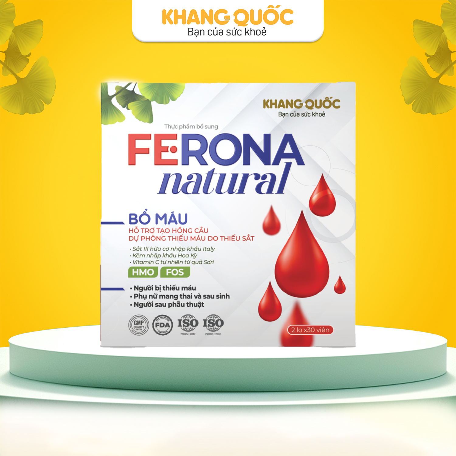 Ferona Natural Hỗ trợ tạo hồng cầu, dự phòng thiếu máu do thiếu sắt