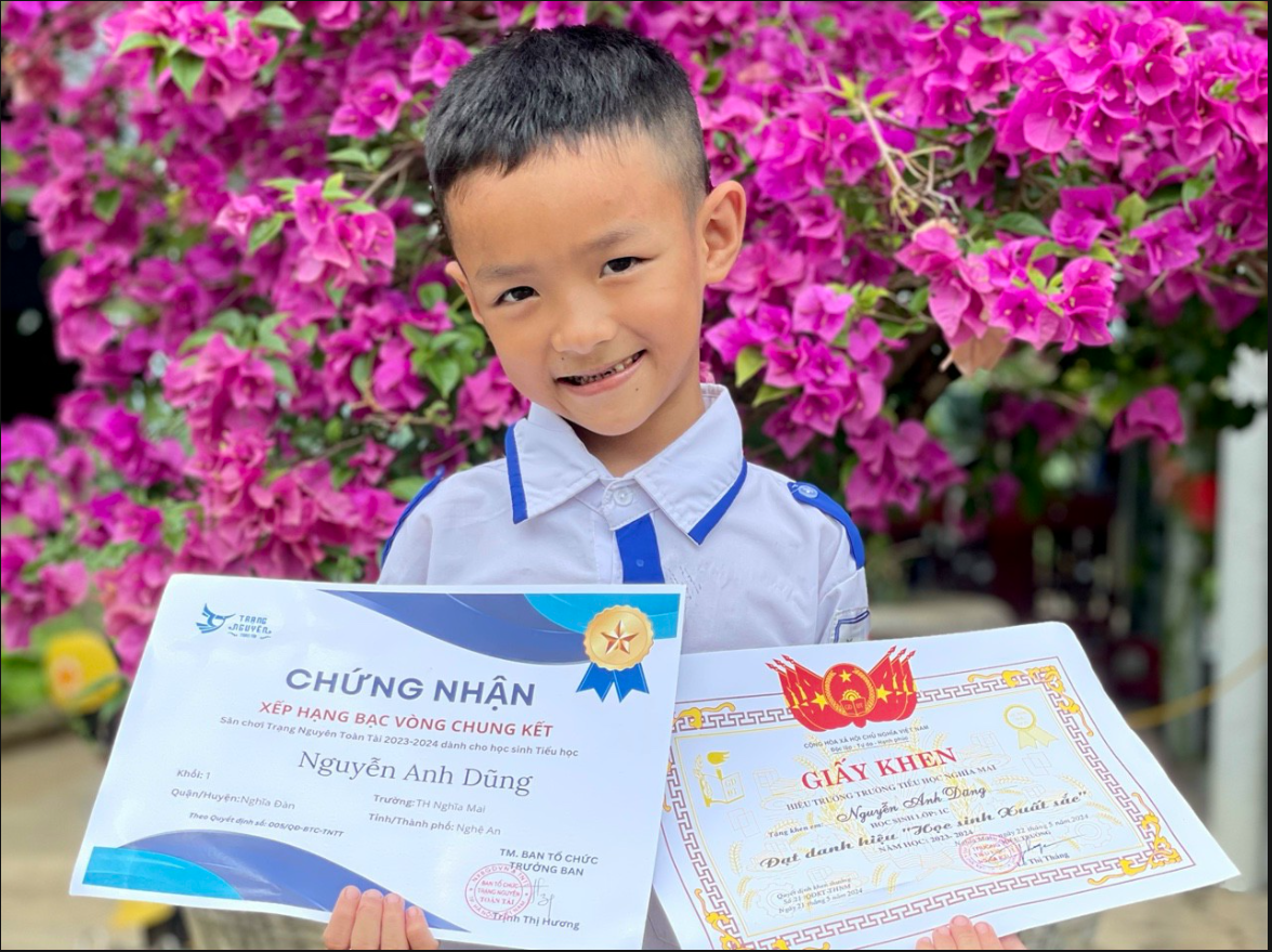 Em Nguyễn Anh Dũng thường có thành tích xuất sắc trong học tập